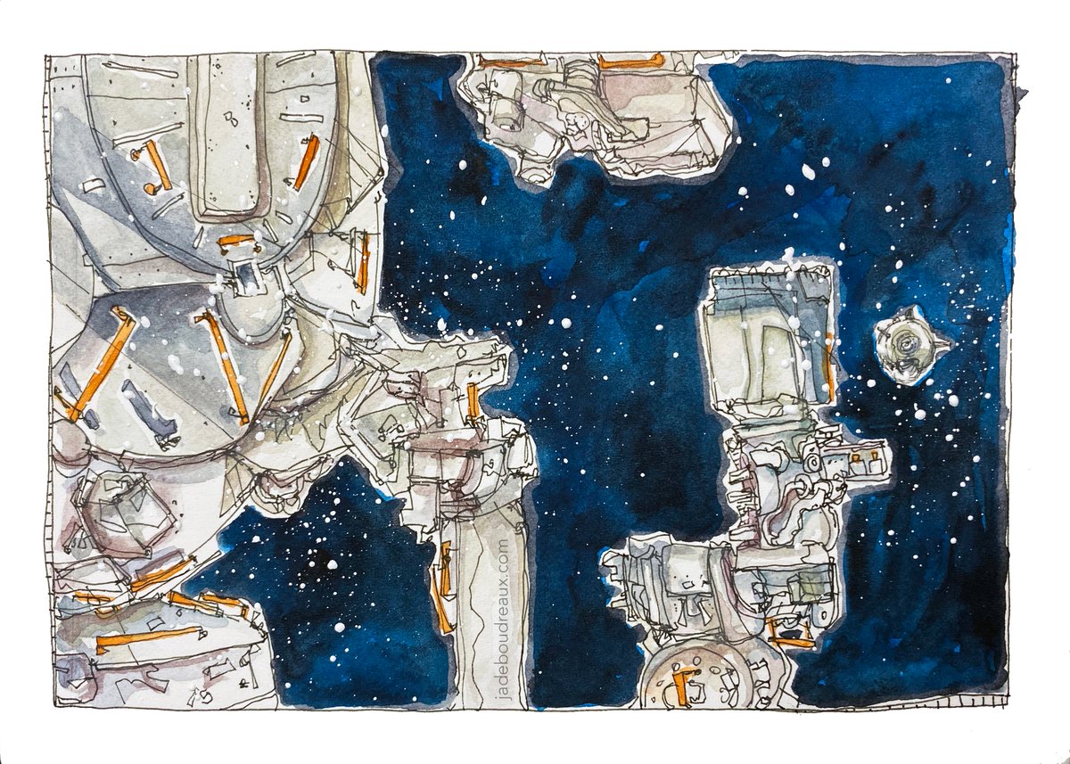 RT @nevernorminal: The @SpaceX Dragon capsule docking at the @Space_Station ; watercolor + ink https://t.co/ekNeNRi0a5