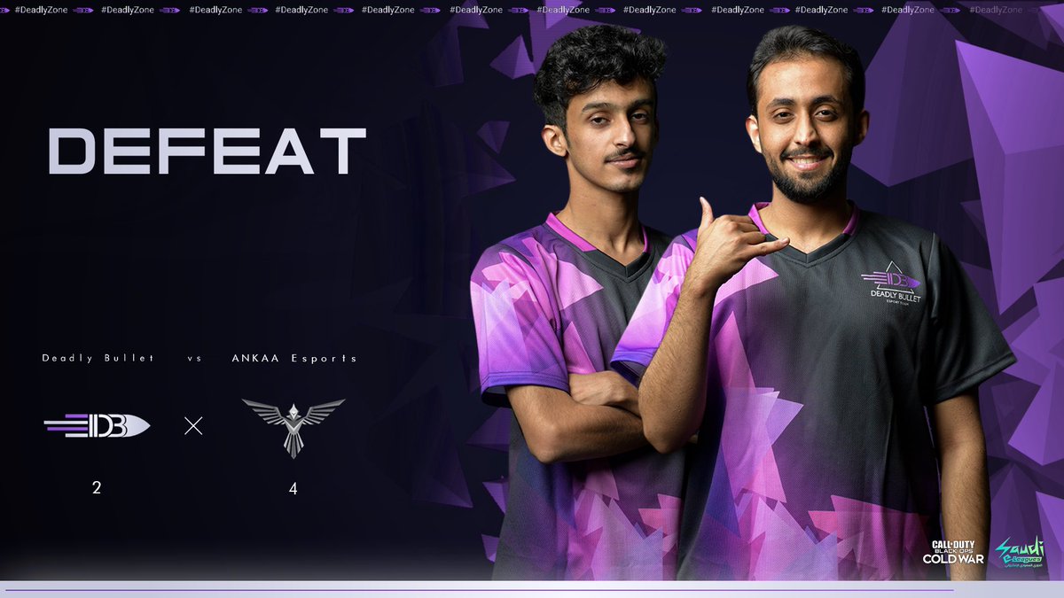 - 💜 | هاردلكم يا أبطال والقادم أفضل 

- ⚔️ | <a href="/DeadlyBulletSA/">𝘿𝙚𝙖𝙙𝙡𝙮𝘽𝙪𝙡𝙡𝙚𝙩 𝙚𝙎𝙥𝙤𝙧𝙩𝙨</a> 2 - 4 <a href="/ANKAAEsports/">ANKAA Esports</a> 
- 🖤 | مبروك أخواننا ANKAA 

#DeadlyBullet