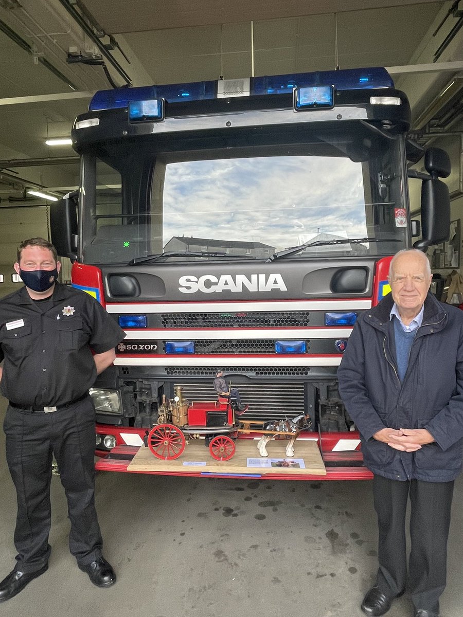 SFRS_Lan's tweet photo. Newest to Oldest – celebrating Airdrie bicentennial

Newest addition Trainee Firefighter Stuart Crammond at Coatbridge Fire Station receives replica pumping appliance circa 1868 which is proudly on display within the station.

Built and donated by local resident Alex Christie. https://t.co/kpUZ8oMDy4