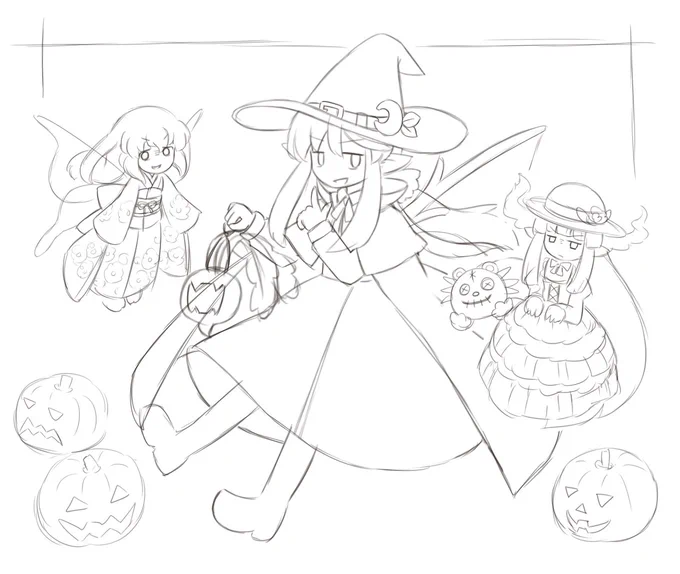 絵を描く力を取り戻したのではろうぃん絵ラフ描いてる(間に合うか…?当日休みだからいけるいける 