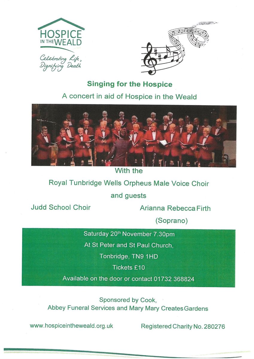 Enjoy a fabulous evening with guests Judd School &amp; Arianna &amp; support Hospice in the Weald-Tonbridge, 20 Nov