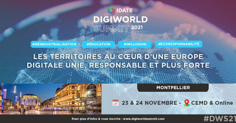 IDATE_SAS's tweet photo. [#DWS21 🌐] Cette année, le DigiWorld Summit c'est 3 lieux et 200+ intervenants.
Le thème 👉 une Europe digitale unie, responsable et +forte.
📆 23 &amp; 24 nov | 📍 #Montpellier 
📆 1 au 3 déc | 📍  #Paris
📆 7 déc | #Strasbourg 
Inscriptions 👉  https://t.co/fadaZD9U6Y