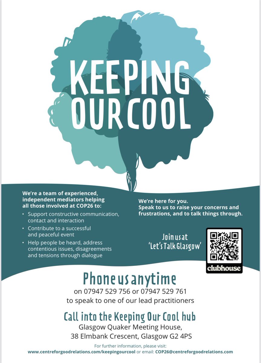 ‘Keeping Our Cool’ initiative in place at COP26 from Nov 1st - team of experienced, independent mediators supporting constructive communication and enabling dialogue to reduce tensions. Info below <a href="/BBCRadioScot/">BBC Radio Scotland</a> <a href="/SamTedcastle/">Sam Tedcastle</a> <a href="/processnorth/">processnorth</a> <a href="/ScotMediation/">Scottish Mediation</a> #Drivetime #KeepingOurCool