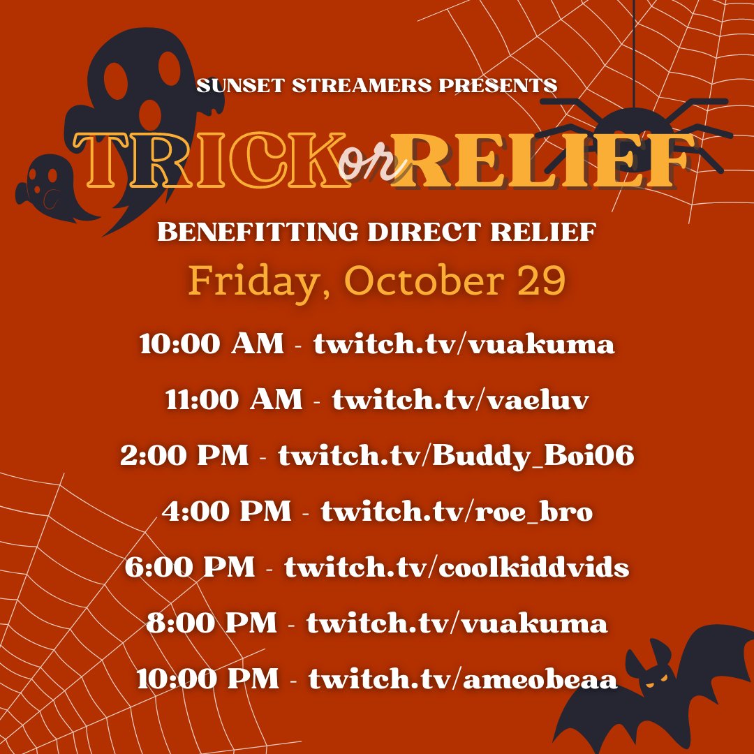 ShogunateGaming's tweet photo. Welcome to DAY ONE of Trick-Or-Relief!
@Vuakuma2 is LIVE EARLY playing A Short Hike in support of @DirectRelief:
https://t.co/oHsUX7Yp6Y
Donate: https://t.co/AUVoDoi8z6
Check out the full schedule here, featuring @BuddyBo34975002 + Samurai @roebruh & @CoolkiddVids! https://t.co/SNdKBemdkp