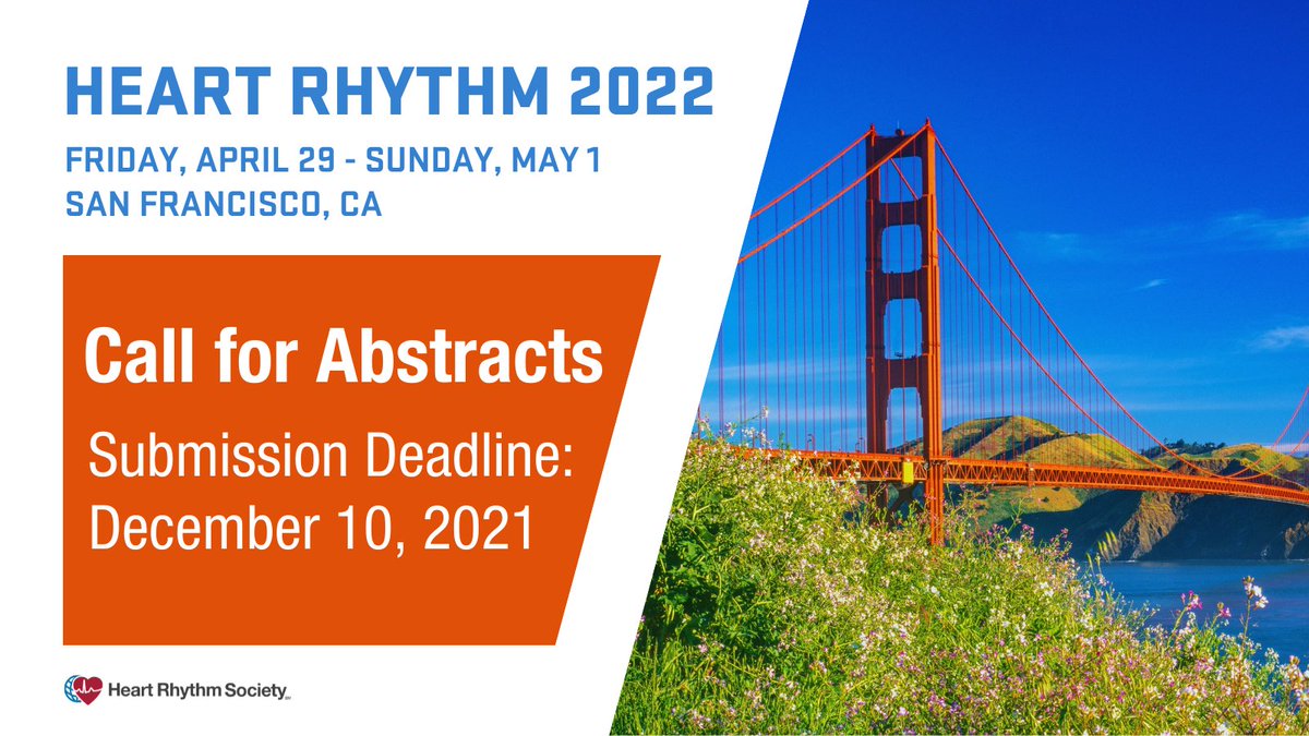 HRSonline's tweet photo. NOW ACCEPTING ABSTRACTS FOR #HRS2022! Present your work at the premier EP event of the year with 5,500+ of your colleagues from around the world in attendance in #SanFran and online. #EPeeps #CallforScience @KennethEllenbo1 @AndrewKrahnMD
LEARN MORE > https://t.co/LGXfEazAkO https://t.co/w7HPQxB90P