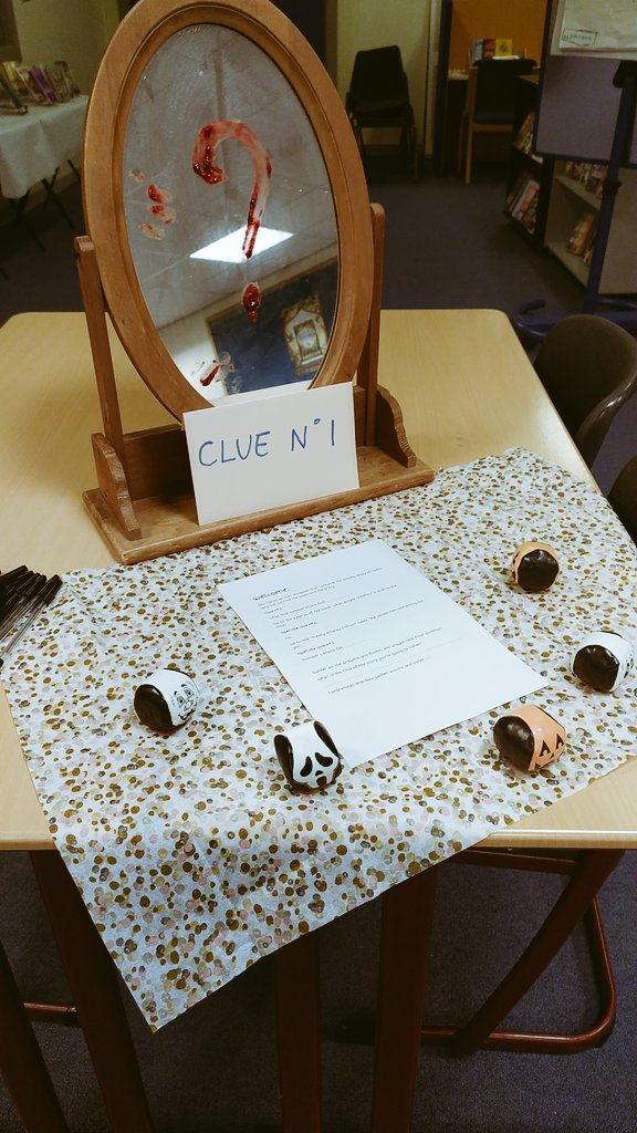 stmungo_library's tweet image. Halloween fun today at the library with a class from @StMungoArt. Look for the clues, solve the mystery, listen to the spine-chilling story and colour your very own bookmark! 👻🎃
#happyhalloween #halloweenlibrary #spookystory #mystery #scavengerhunt #storytelling