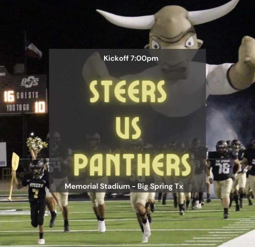 steerstrong's tweet photo. Game Day! Steers look to take down Fort Stockton at Memorial Stadium!! Let’s fill the stands, make a lot of noise, and cheer our young men on to a BIG win!!! 🤘🏈🤘
#RTB2021
#WinningCulture
#beatstockton https://t.co/F4pLwnYe6Q