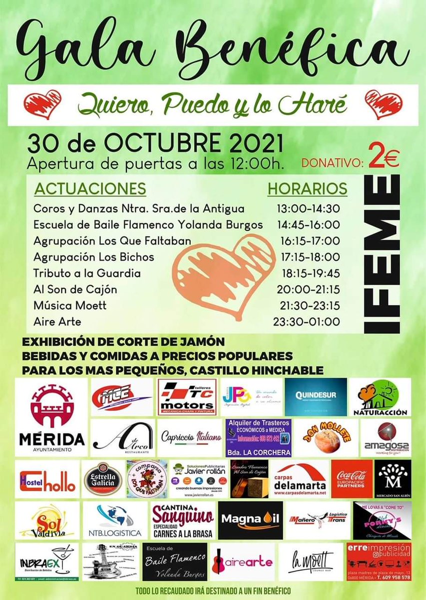 ayto_merida's tweet photo. ❤️ Mañana sábado, 30 de octubre, IFEME acoge la Gala Benéfica 'Quiero, puedo y lo haré' a beneficio de un caso de cáncer infantil. No faltes! https://t.co/KTUSP4u5TH