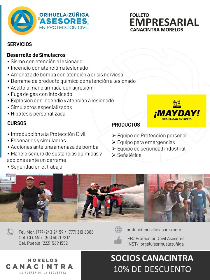 morcanacintra's tweet photo. Les compartimos la información de Orihuela-Zuñiga Asesores en Protección Civil. Un grupo de profesionales, especializada en brindar servicios de Asesoría y Capacitación en Materia de Protección Civil.
https://t.co/Tx6W0OoVci https://t.co/bRPGyQF3mP