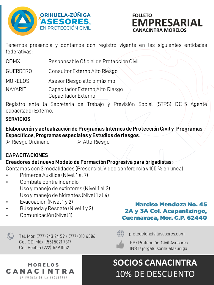 morcanacintra's tweet photo. Les compartimos la información de Orihuela-Zuñiga Asesores en Protección Civil. Un grupo de profesionales, especializada en brindar servicios de Asesoría y Capacitación en Materia de Protección Civil.
https://t.co/Tx6W0OoVci https://t.co/bRPGyQF3mP