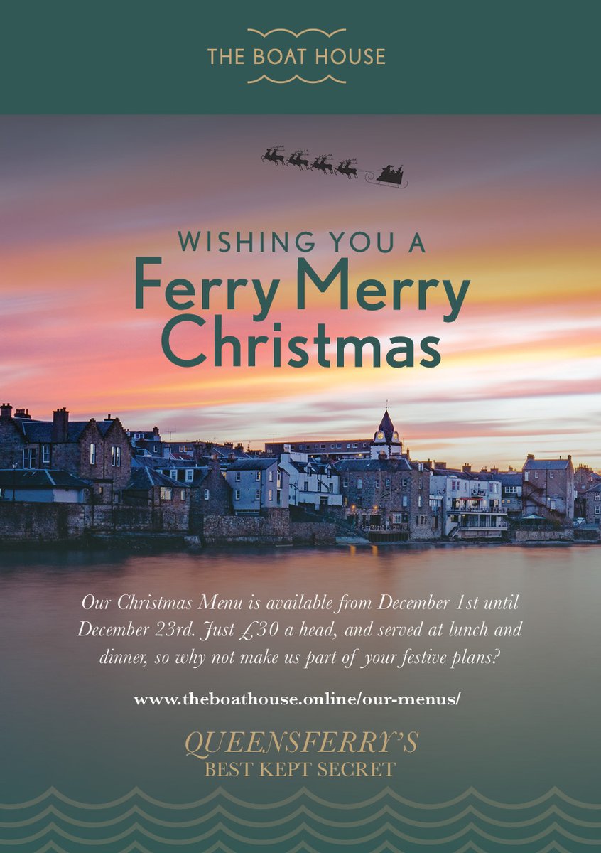 BoathouseSQ's tweet photo. Our Christmas Menu is now available to view on our website please call us on 0131 331 5429 or book online

https://t.co/2tufmgh3BR

Here is a link to our festive opening times -
https://t.co/RkcTa4hPPg

#FerryMerryChristmas
#SouthQueensferry
#Foodwithaview
#supportlocalBusiness https://t.co/A8KZRaUQPB