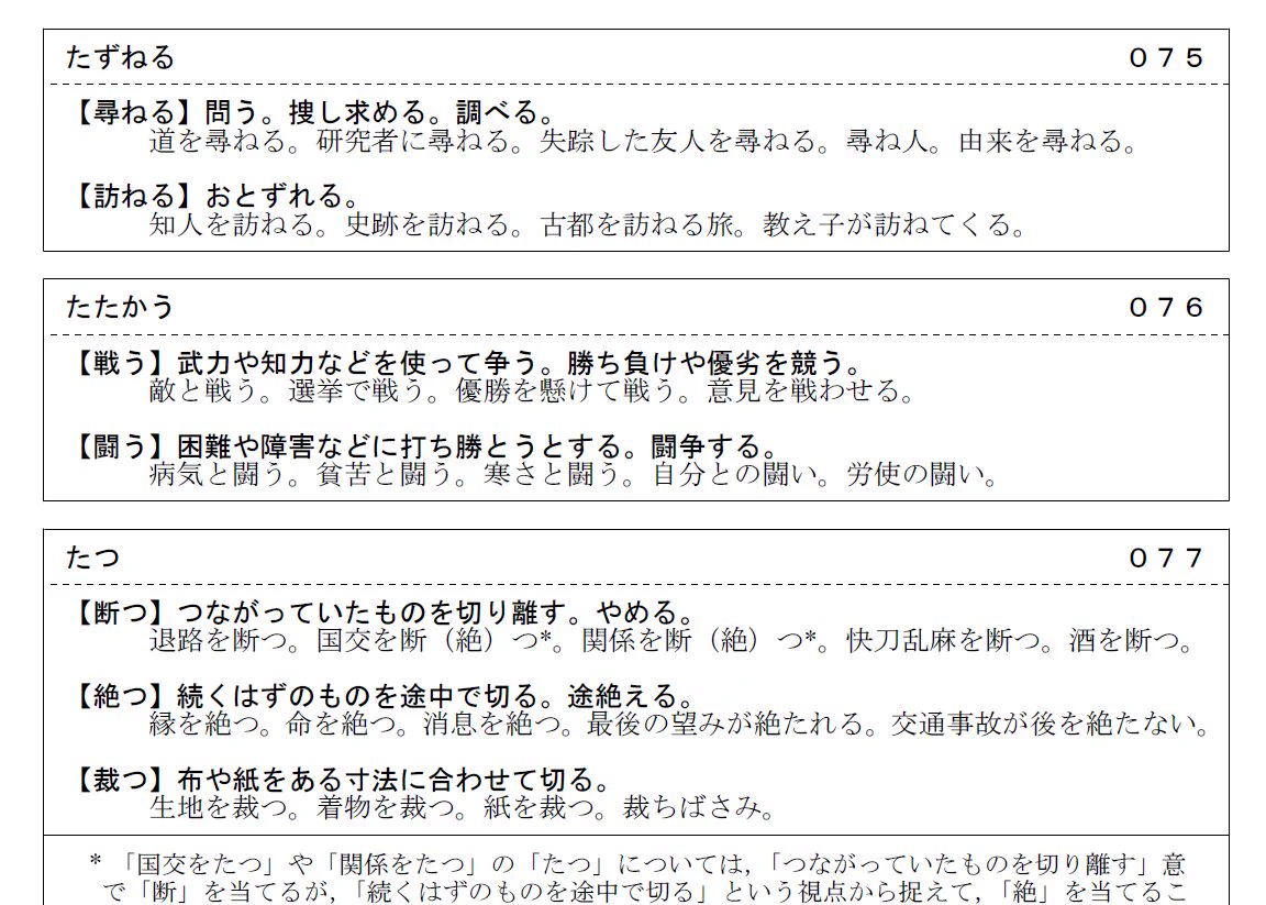 文化庁のホームページには？異字同訓の漢字の用法が記載されている！