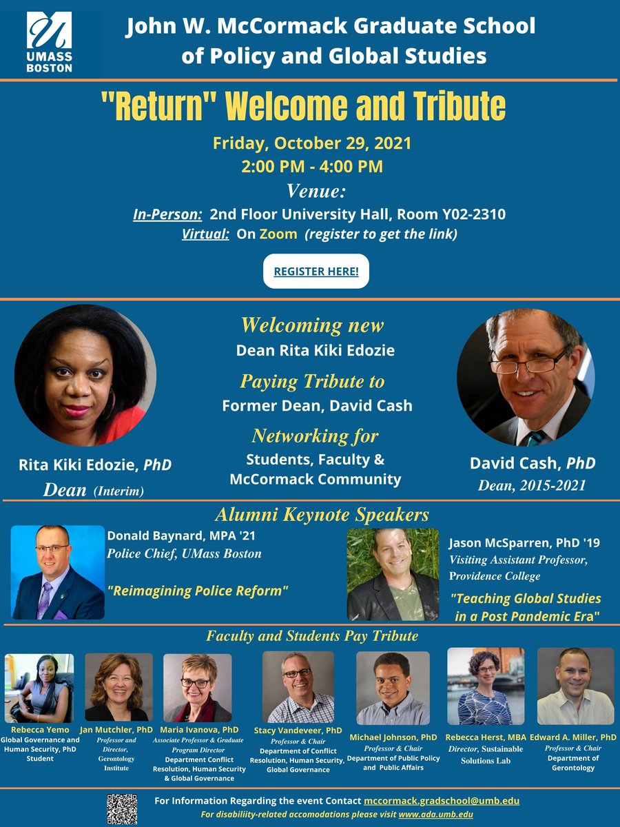 Today! our historic "return" to campus this fall 2021! Come join our Welcome and Tribute Event. October 29 starting at 2:00 pm!
Keynote by 
<a href="/UmassBoston/">UMass Boston</a>
 Police Chief Donald Baynard. Register today!