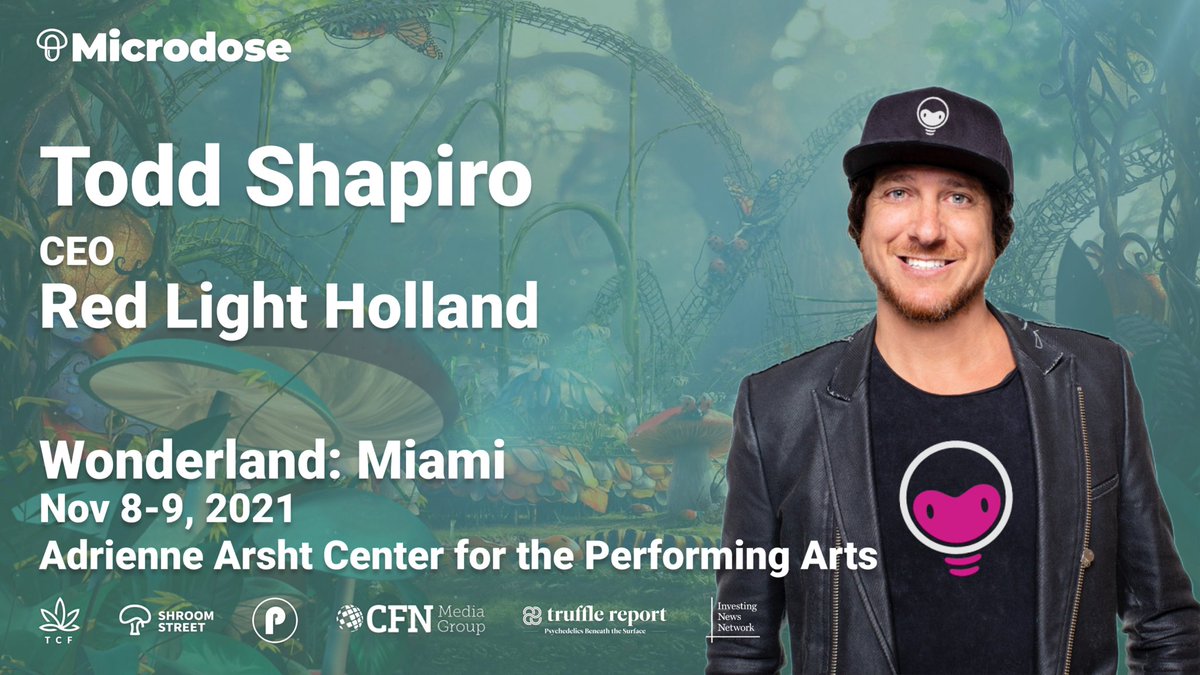 MicrodoseHQ's tweet photo. Welcoming Todd Shapiro @iamToddyTickles CEO of @RedLightHolland to #WonderlandMiami on Nov 8th &amp; 9th

🍄🌴Join us for the largest in-person conference the #psychedelic medicine industry has ever seen.

Grab your ticket today! https://t.co/CeTUI2uzAH https://t.co/sYwSyagw5l