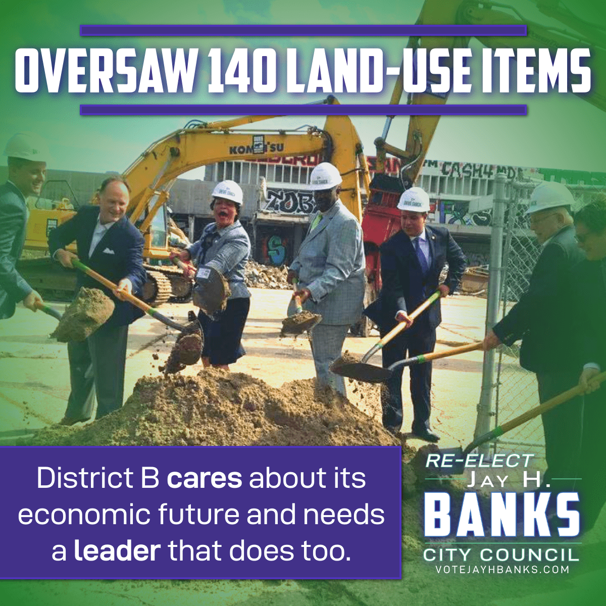 votejayhbanks's tweet photo. Just during my first term alone, I have overseen over 140 land-use items. That is more than any other member of the city council. I'm constantly fighting to bring economic opportunities & development to District B while balancing the needs and wants of the neighbors. #StayWithJay https://t.co/tXJRAhqoRf