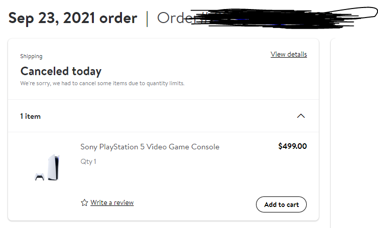 atang94's tweet photo. @Walmart Any way I can get this order reinstated even though it was delayed once already? Or extend the delay? Why let me order 1 in the first place if you can't fulfill the order? Really disappointed at the communication about this #Walmart #PlayStation5 #customersupport https://t.co/DTeNylcdAS
