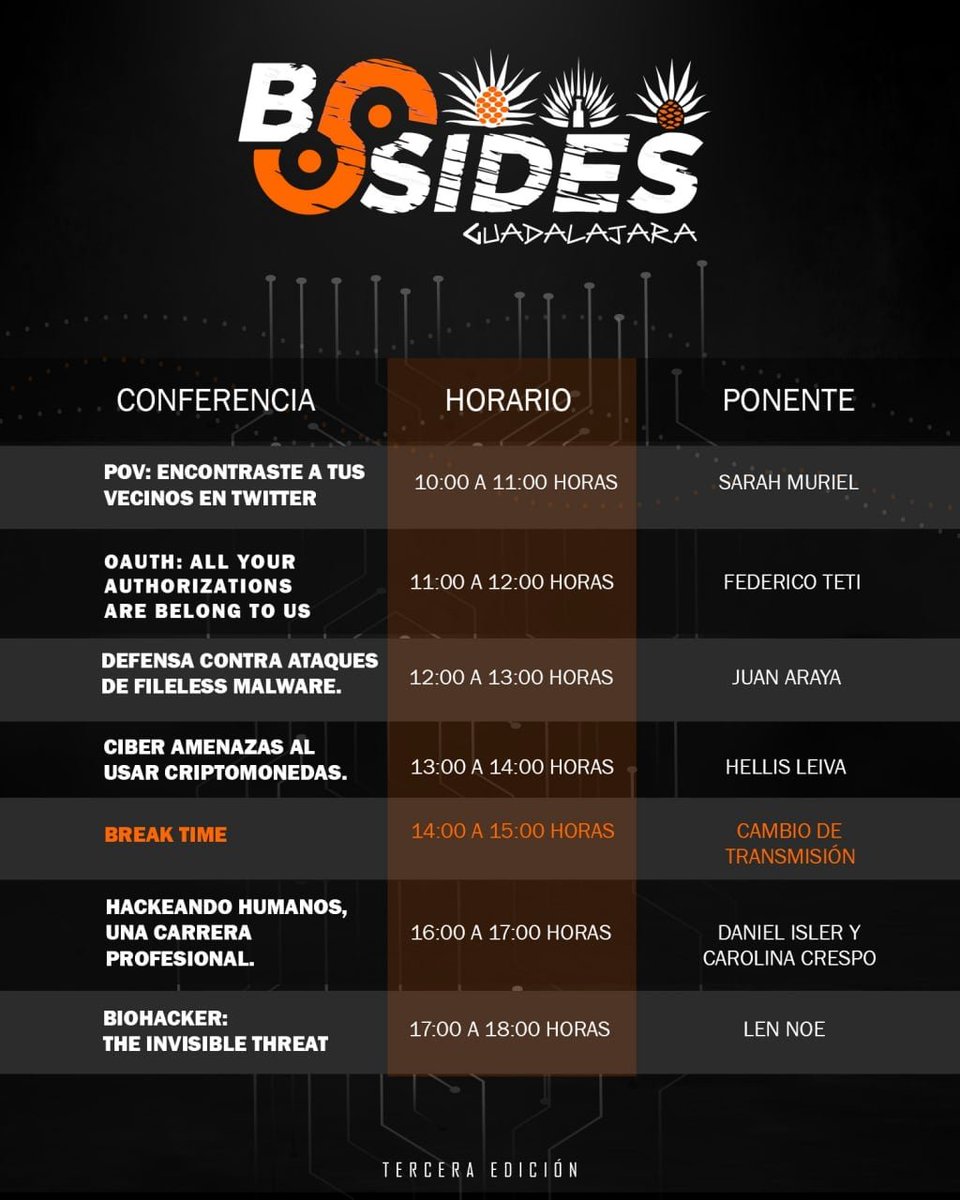 hellisleiva's tweet photo. No se pierdan hoy el evento de @BsidesGdl Guadalajara que se está transmitiendo en vivo en el siguiente enlace https://t.co/R8HAehjEjY https://t.co/LmVU9Jh9qL