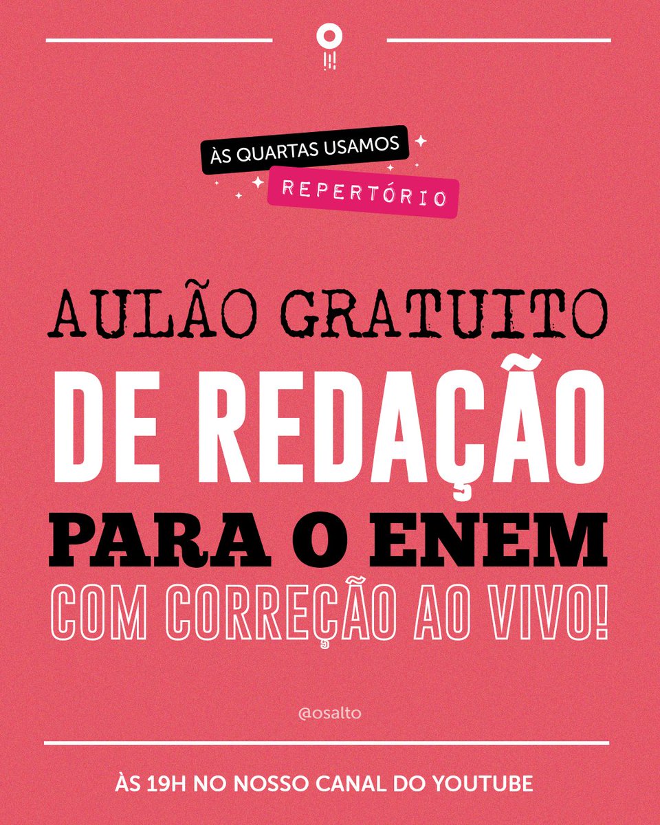 osaltoficial's tweet photo. Como vocês já sabem, nossa live foi adiada e HOJE é dia de dar mais um passo na sua preparação pro Enem. 😉 

Marque no despertador: o aulão começa às 19h, no nosso YouTube! https://t.co/jc3SjJpVZz ⏰

#aulaoenem #aulaoderedacao #liveenem https://t.co/noI9FwvxDS