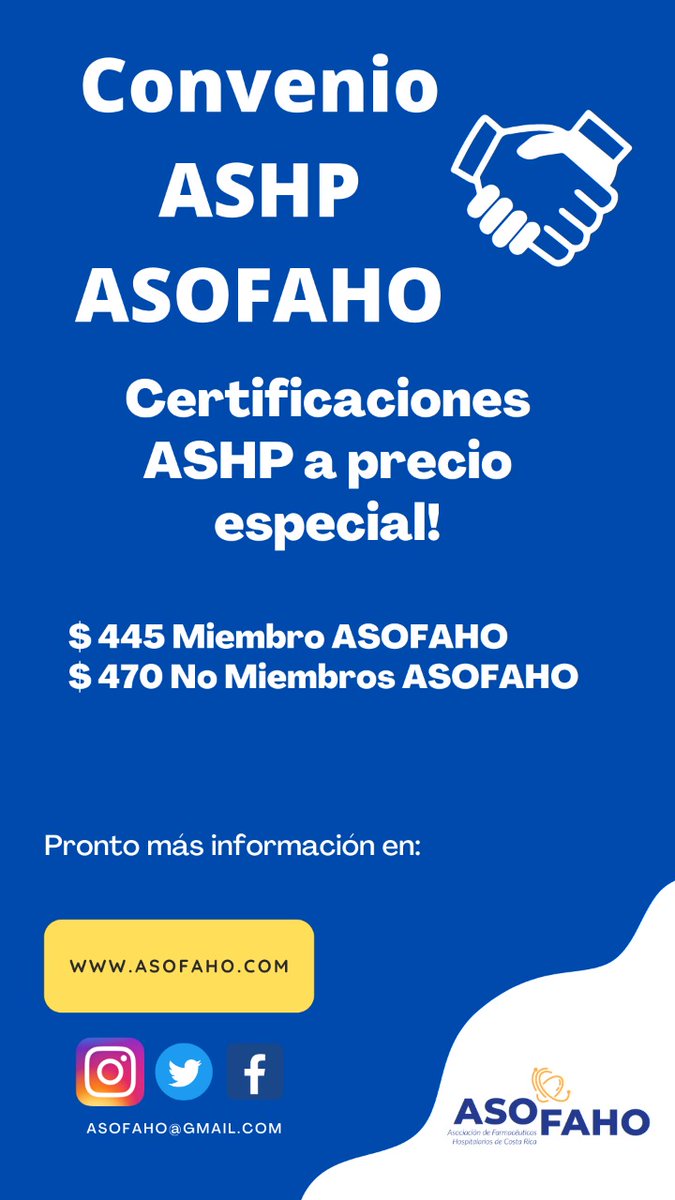 asofaho's tweet photo. Información importante para todos! 👇
Próximamente más detalles.
#ASOFAHO #ASHP #CCAFH https://t.co/8z3CwQZKUF
