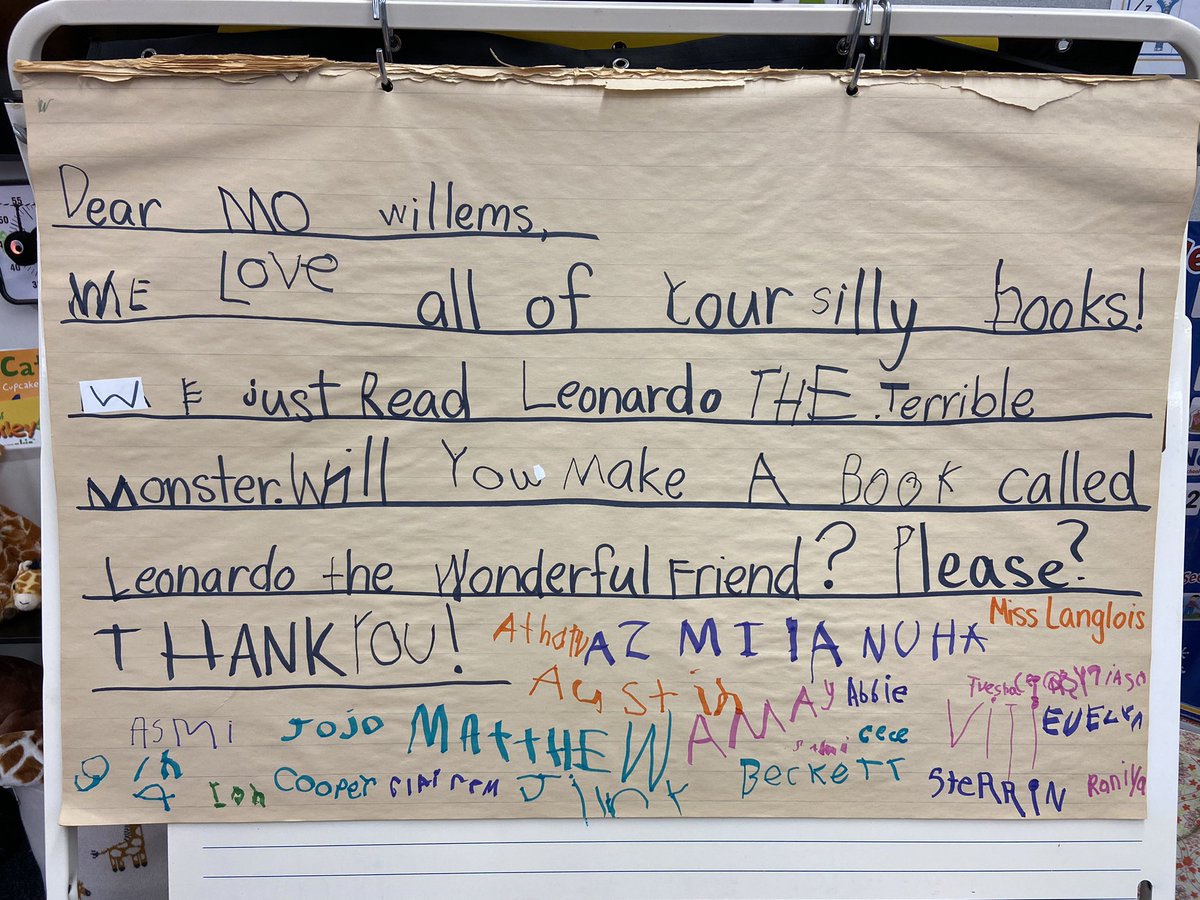 After reading ‘Leonardo the Terrible Monster’, my kiddos asked if we could write a letter to <a href="/The_Pigeon/">The Pigeon</a> asking for a sequel. What a great way to practice our beginning sounds! 
<a href="/HilliardWolves/">Washington Elem</a>