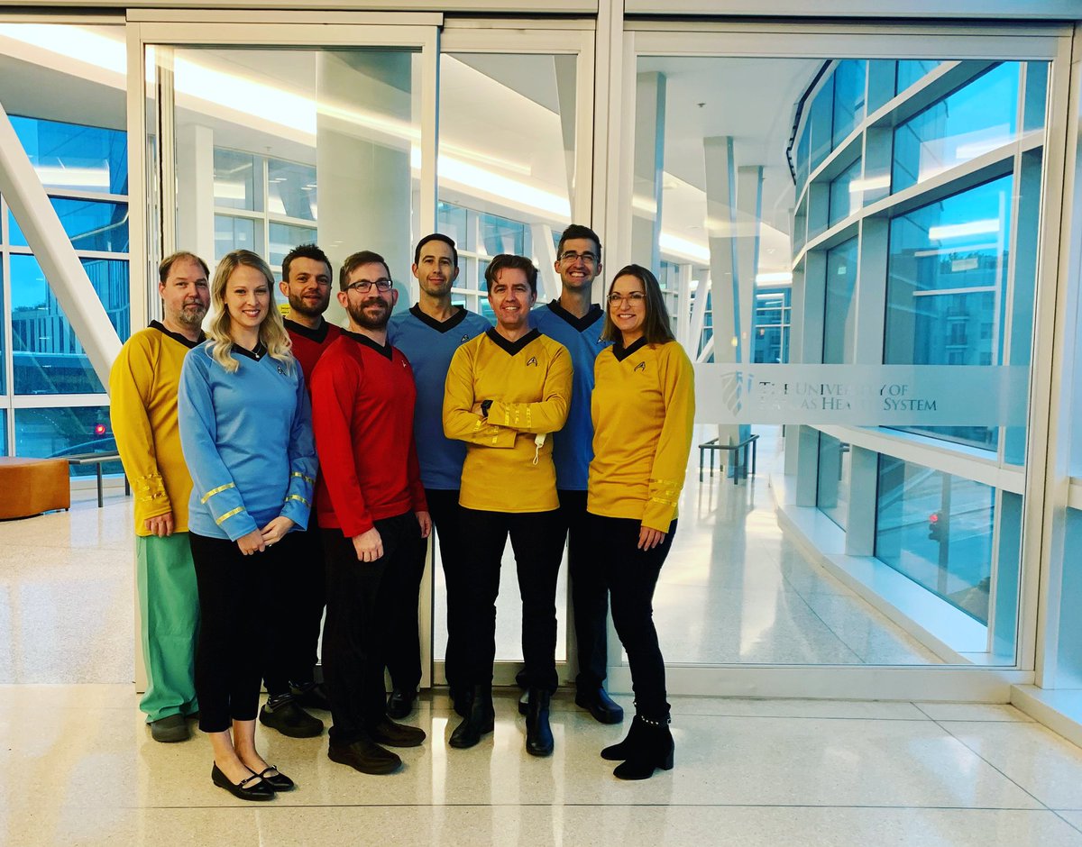 From our Starship to your corner of the galaxy, the trauma surgeons of <a href="/KUHospital/">The University of Kansas Health System</a> wish you a safe &amp; happy Halloween weekend. Not pictured: @SydneyRadding, last seen in a red shirt exploring Romulus. #tomorrowcomestoday