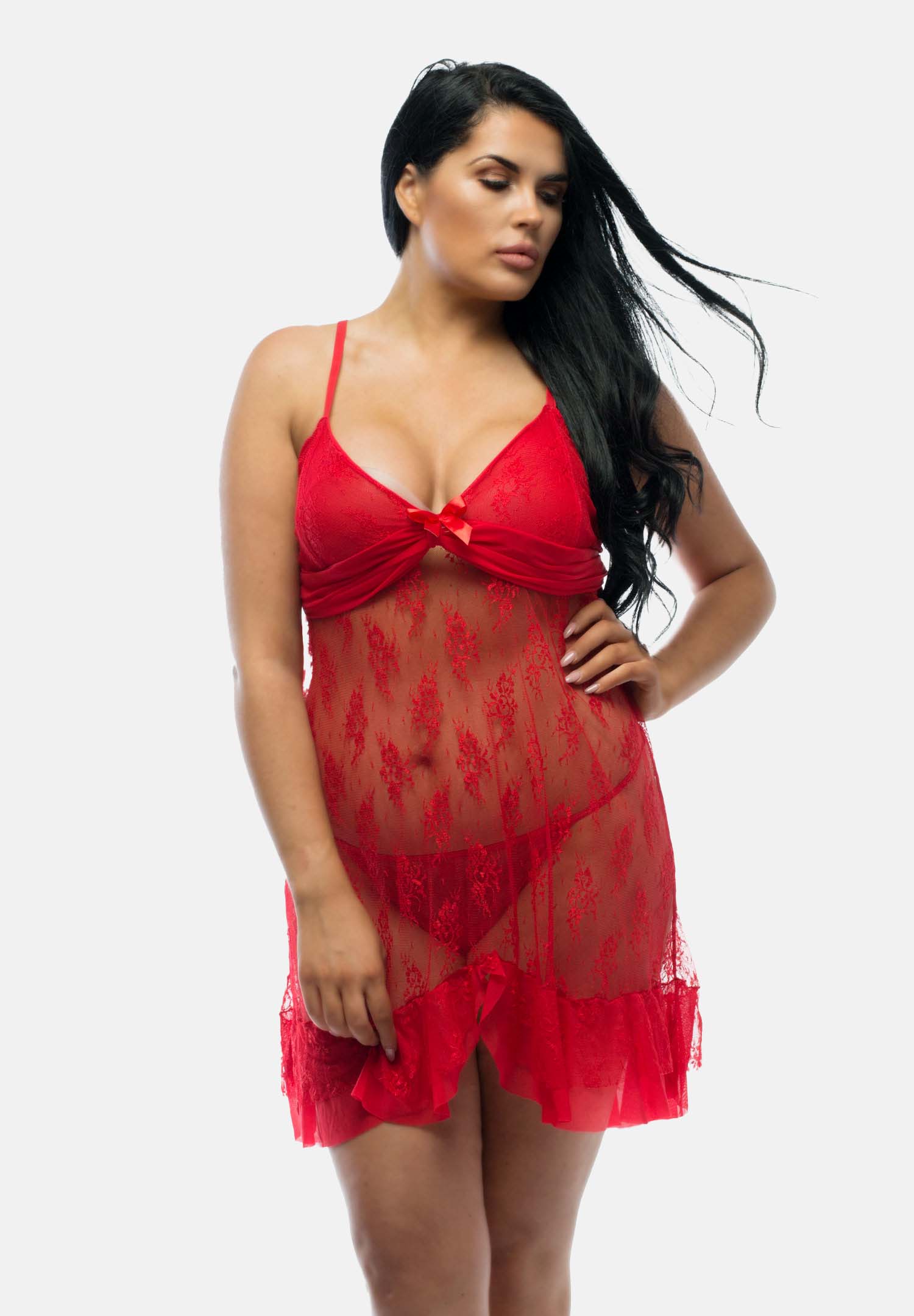 Perfect4U Plus Size Red Lace Babydoll Nightwear with Ruffle & Thong Sizes 18-32 Perfect4U Plus Size Red Lace Babydoll Nightwear with Ruffle & Thong Sizes 18-32