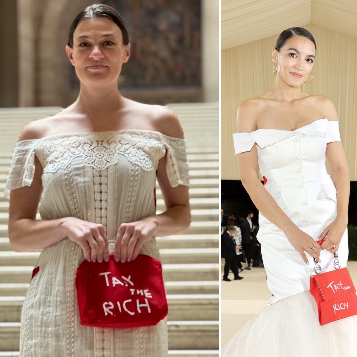 ArwenAmanda's tweet photo. Replicating @AOC’s iconic Met Gala look to spread the good word at the MB Legislature today. ✌🏼#taxtherich ⁣⁣
⁣⁣
Thx to my mom for recreating designer @AuroraJames’ masterpiece by changing the neckline on a dress I already owned, ironing on the letters + adding the tulle! 🙏🏼 https://t.co/SH1tpexbX6
