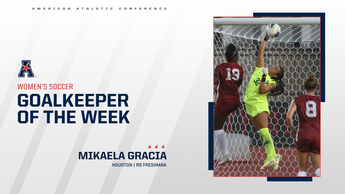 4 saves in a shutout win over Tulsa - Mikaela Gracia of <a href="/UHCougarSoccer/">Houston Soccer</a> is the #AmericanWSoc Goalkeeper of the Week!
