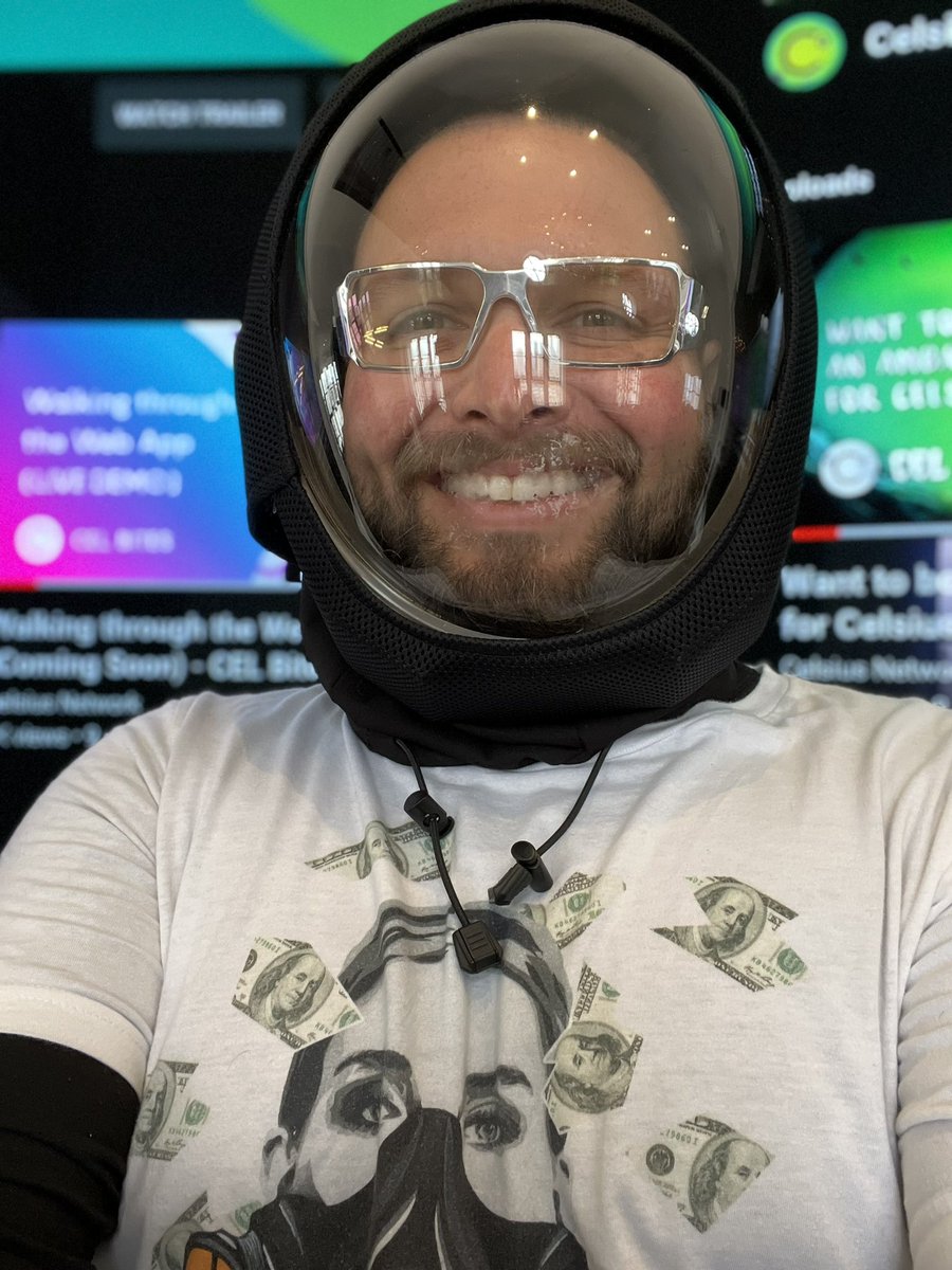 Wearing my “to the moon helmet” for the #TeamCelsius #AskMashinskyAnything

Thankful to be invited by <a href="/Mashinsky/">Alex Mashinsky</a> to join him and <a href="/Zach_HODL_ON/">@Zach_HODL_ON</a> today!

So many awesome opportunities here in NYC during <a href="/NFT_NYC/">NFT.NYC</a> week:)

I think of <a href="/BrianRoemmele/">Brian Roemmele</a> everytime I wear the <a href="/micro_climate/">MicroClimate</a>👩‍🚀