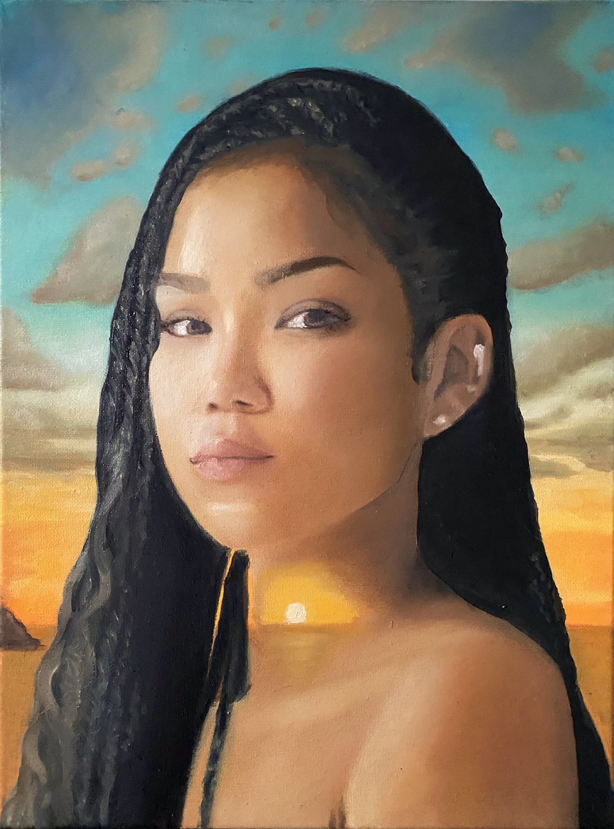 alyssatomalaart's tweet photo. This is my oil painting of the queen herself @JheneAiko ❤️ I was inspired by her Chilombo album to create this piece, and I decided to turn her into one of my sunset goddesses ☀️ Please tag her if you can💕 #JheneAiko #PortfolioDay #painting #artwork #fanart #ArtistOnTwitter #art https://t.co/7EIwo32Dgk