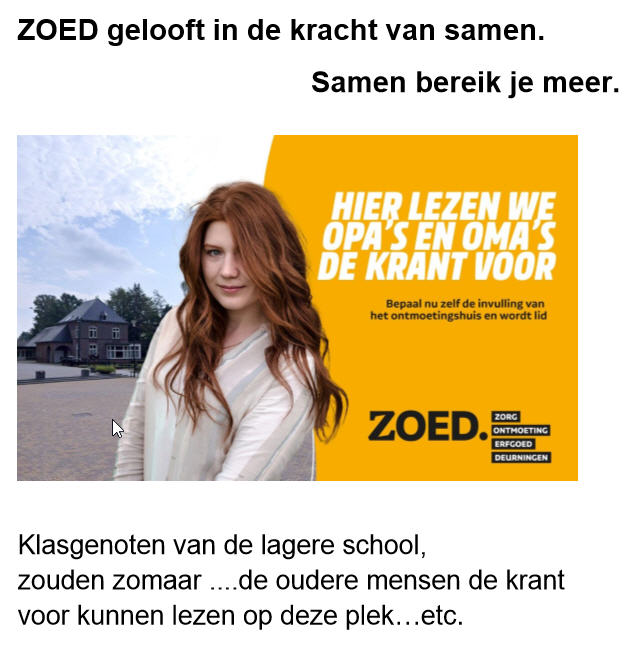 Dag 5: Nieuws van ZOED
Twee weken geleden stond op social media en in ’t Klöpke informatie over de ledenwerving voor ZOED, die van groot belang is voor het slagen van het project.
Je krijgt bezoek aan huis in de week van 27 oktober tot 3 november a.s. 
deurningen.nl/nieuws-van-zoe…