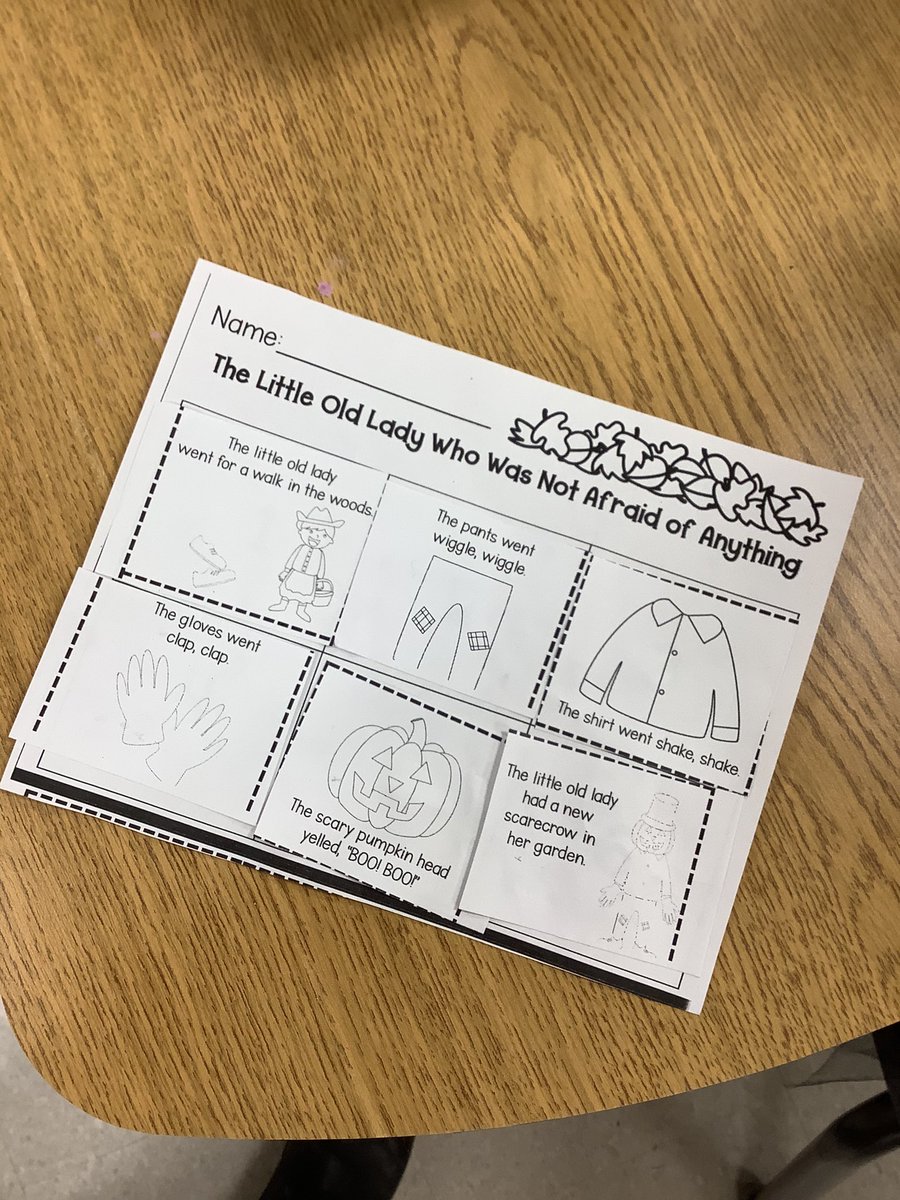 heatherimrie's tweet photo. Today we read “The Little Old Lady Who Was Not Afraid of Anything”. We shared in the reading together and included actions to help remember the order of events. Next, we completed a cut/paste activity to retell the story. Finally, we wrote about something we aren’t afraid of. https://t.co/o48YJWUSnz