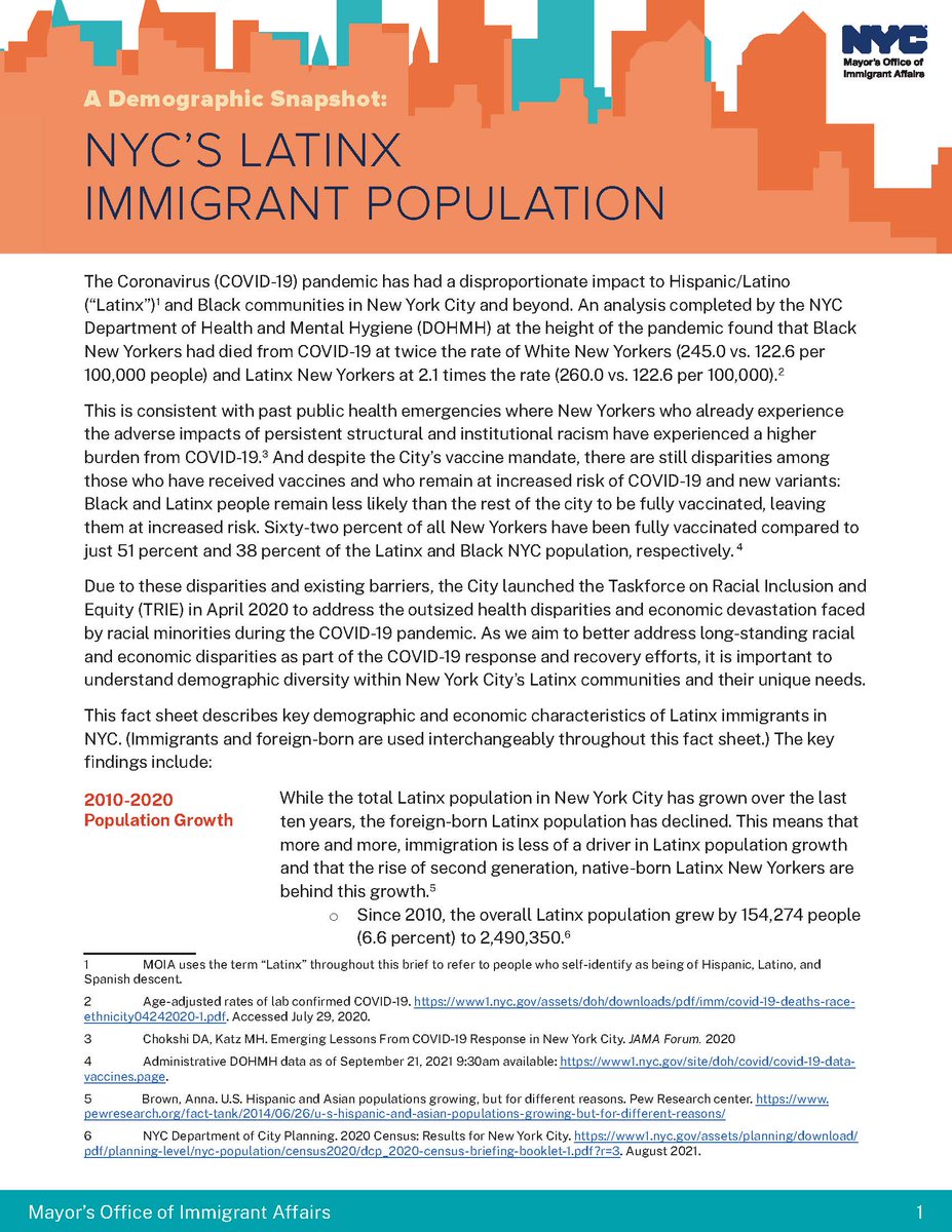 NYCImmigrants's tweet photo. MOIA was proud to announce the release of a new analysis of NYC's Hispanic and Latinx immigrant population, highlighting demographic and economic characteristics of the Latinx community in NYC by focusing on diversity, growth, settlement patterns, immigration status, and more. https://t.co/wu1DZNJVLJ