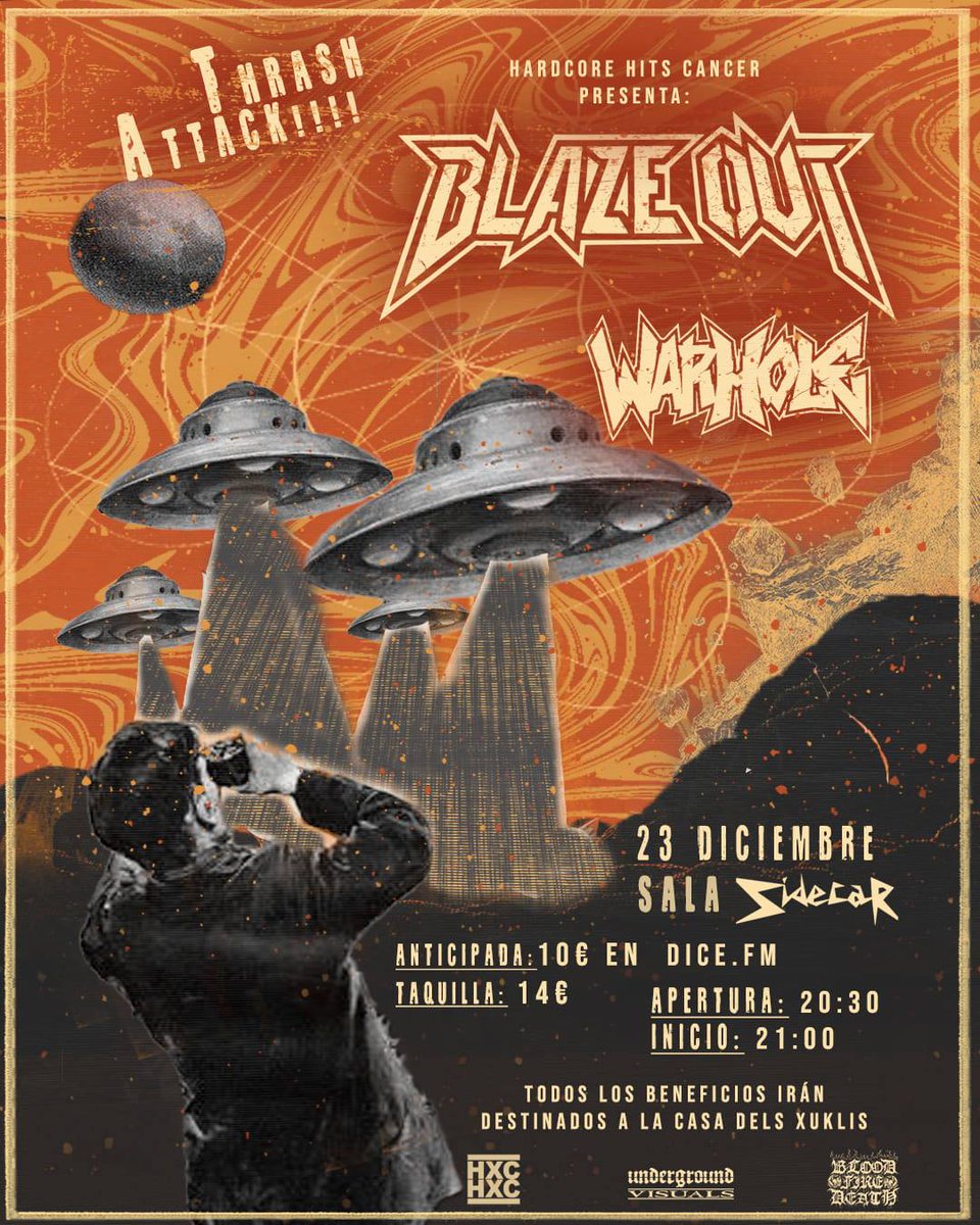 BloodFirePromo's tweet image. ¡Volvemos a los shows, y el primero, por una buena causa! @blazeoutband + Warhole (The Eyes, Hyde Abbey, Uziel, Anal Hard, Deadyard…) en la @SIDECARbcn el 23 de diciembre. ¡Bolazo benéfico de @hcxhcasociacion, todo lo recaudado será para @AFANOC! Tickets: link.dice.fm/fKvmiIKrKkb