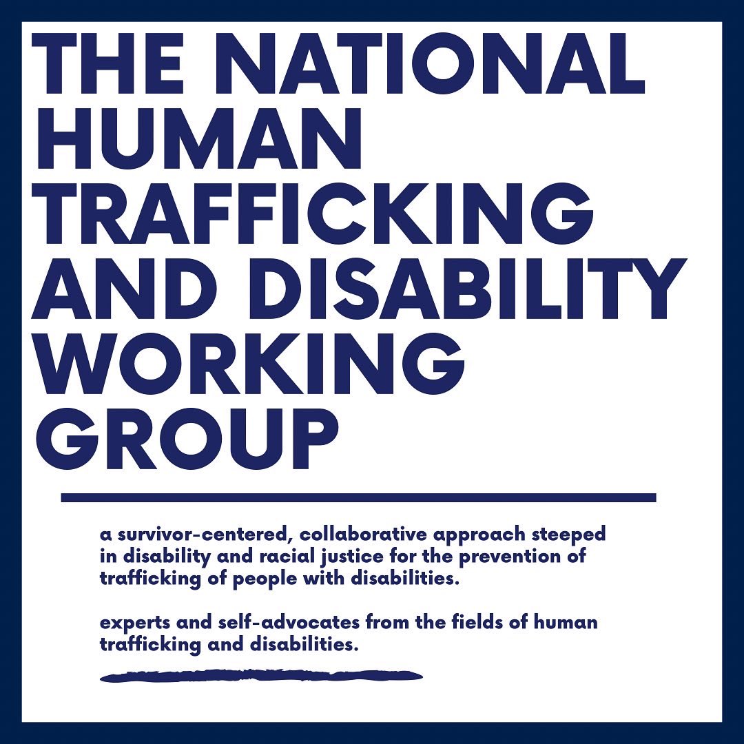 NHTDWG's tweet photo. The National Human Trafficking and Disability Working Group is focused on providing a collaborative, survivor-centered approach steeped in disability justice for the prevention of trafficking of people with disabilities. 

Check out https://t.co/q144xBuiBS to learn more. https://t.co/CmbRw4qBYL