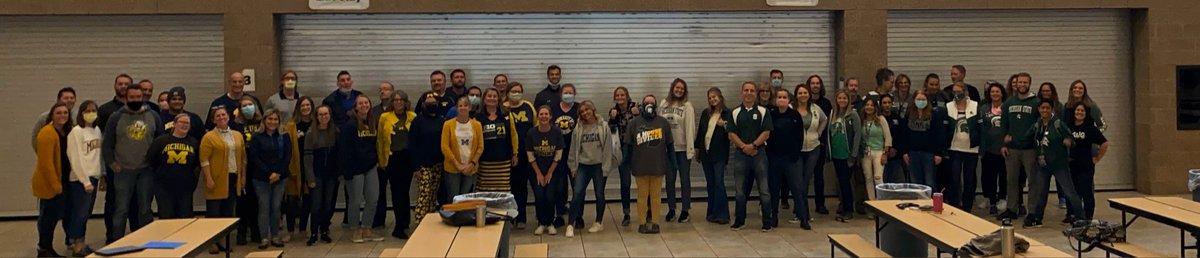 Took a moment to capture the rivalry on full display today among our staff.  It’s been a great College Application Week! #GoBlueORGoGreen #GoWO