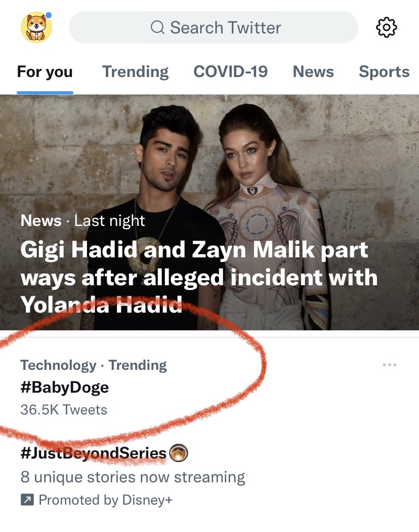 LETS GO #BabyDoge is trending on Twitter!