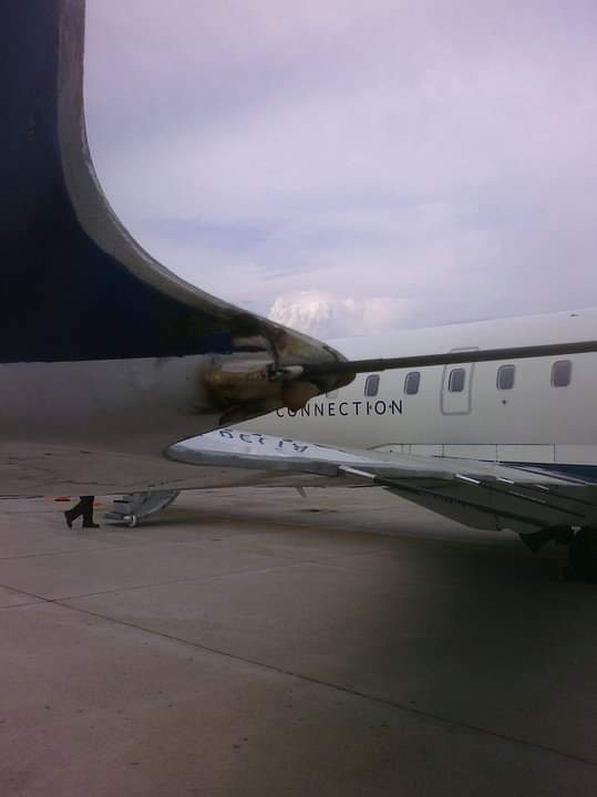 shadowcat1017's tweet photo. @stealthygeek I worked as a flight attendant for nearly 8 years. A plane I was on got hit by lightning &amp; I didn't know til we landed. Neither did the passengers. Planes are designed to handle it with mini lightning rods on the wings. You can see the exit point in this pic. https://t.co/6Umk9WYBJF