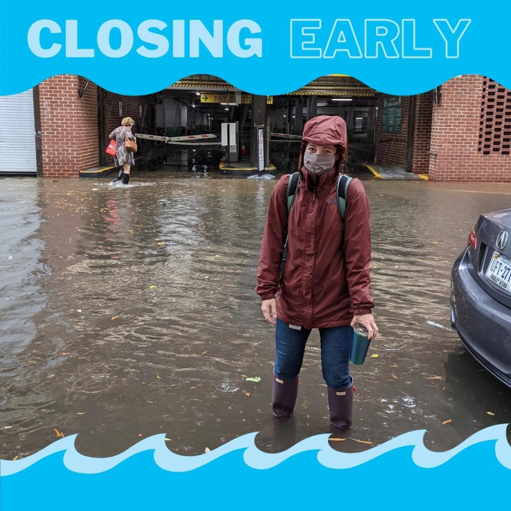 AlexArchaeology's tweet photo. Alexandria Archaeology has closed early today, October 29th, due to flooding, and will remain closed likely through Saturday morning. Wet archaeologist for scale. #WaterfrontWeekend https://t.co/wMmdCWMAhK