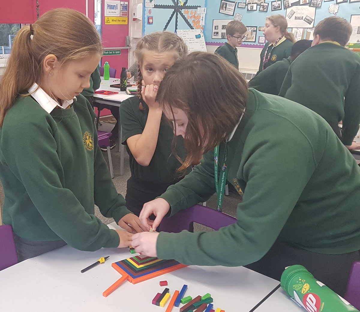MrsMcLellanKPS's tweet photo. Interesting to see the different approaches to our squares challenge using cusinaire rods - so much rich learning in the discussions around size, balance, pattern, equals, smaller than ..... π problem solving together πππ€ #KPSNumeracy @KnightsridgePr1 https://t.co/Pk0glmm4Se