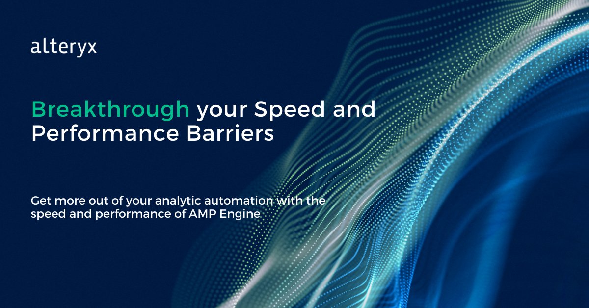 Analytix_Studio's tweet photo. Have you experienced the speed of the AMP Engine yet? It is easy to turn on in Alteryx version 2021.1 so you can iterate and test new hypotheses with less run time to generate analytic breakthroughs up to 5x faster.  Learn more: https://t.co/8L4nmYzXoF  #AlteryxAnalytics https://t.co/fAibKrX7zZ