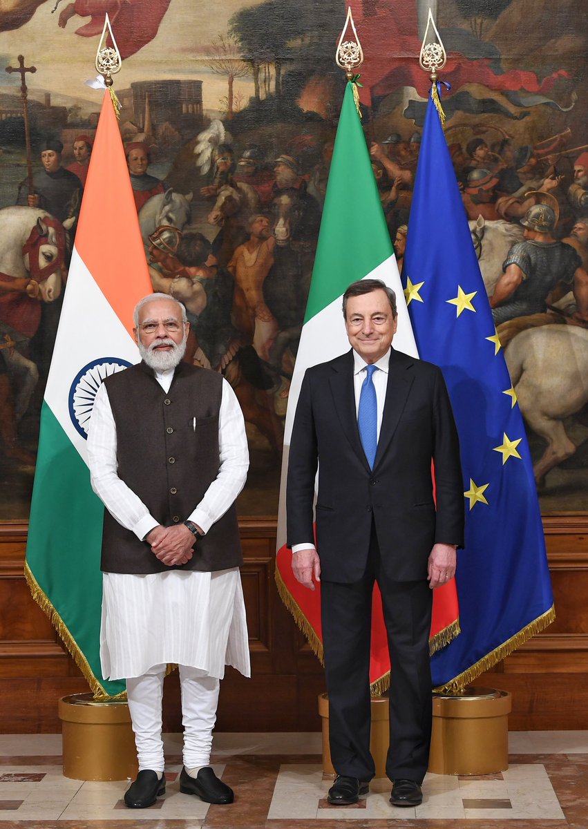 timesofindia's tweet photo. PM Modi meets Italian counterpart Mario Draghi 

READ: https://t.co/hnPhSZpFMB https://t.co/4veK8Eitod