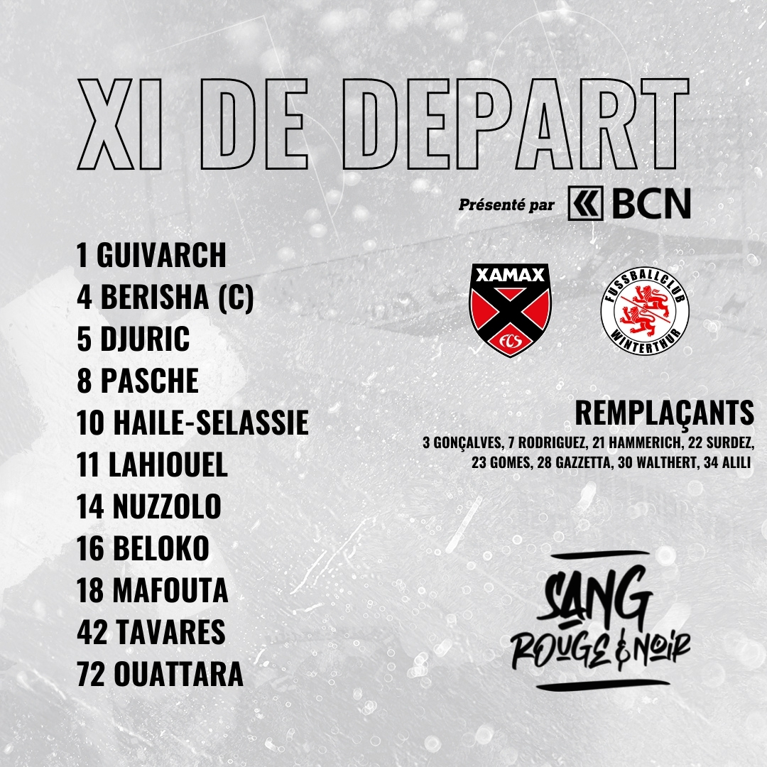 XamaxFCS's tweet photo. Le XI de départ Xamaxien pour affronter le FC WInterthur 🔴⚫⚒️
#XAMWIN #SangRougeNoir #AllezXamax https://t.co/Ybr0yKGyZL