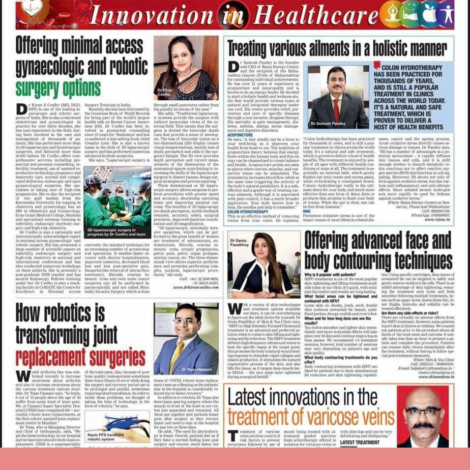 Anya4her's tweet photo. Making news and how!
Check out our latest feature in Innovation in Healthcare section of Bombay Times newspaper!
#RejuaEnergyCenter #Santacruz #Juhu #Powai #Walkeshwar #Acupuncture #hhotherapy #colontherapy #acupressure #cupping #cryotherapy #healingcenter #healthylife https://t.co/ZlmgVSqgwV