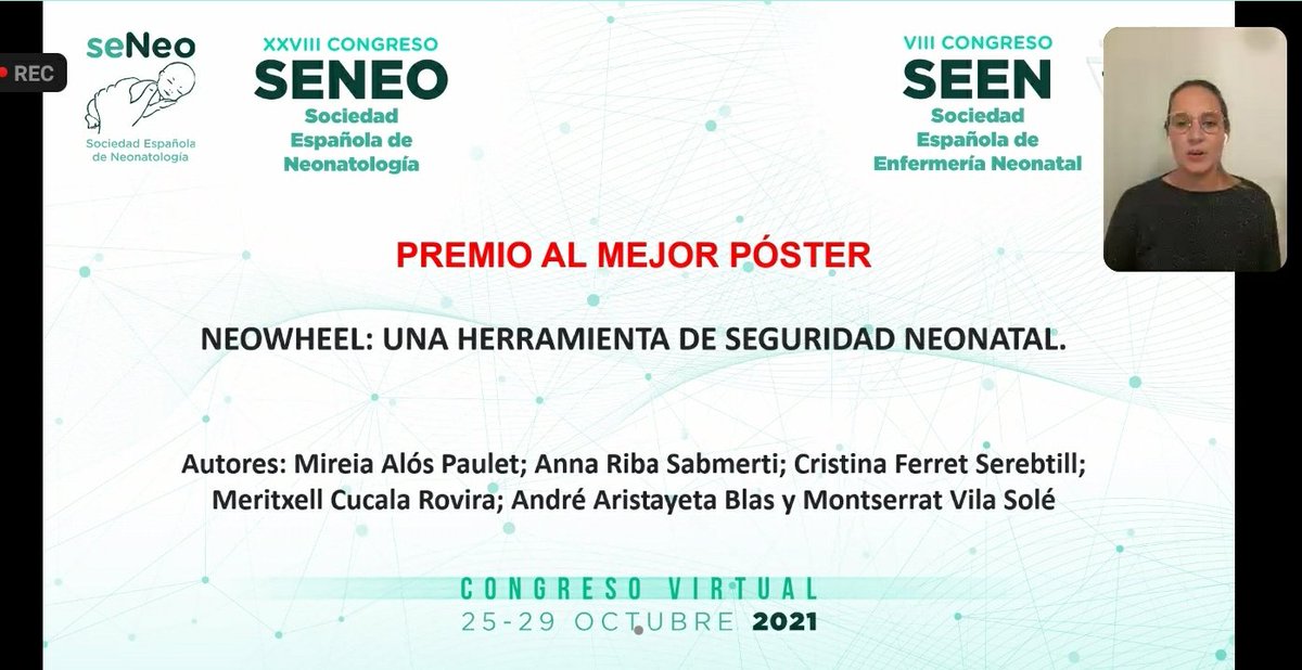 PediatriaSPau's tweet photo. ✅ Les nostres companyes @Annars2287 y Mireia Alos, infermeres de @HospitalSantPau,  han guanyat el premi a millor póster en el Congrés #SEEN2021 #SENeo2021. Administració de medicació i seguretat en els pacients neonatals. Neo-wheel.
Moltes felicitats!! 👏👏👏👏
#orgullsantpau https://t.co/al0ClHOMHh