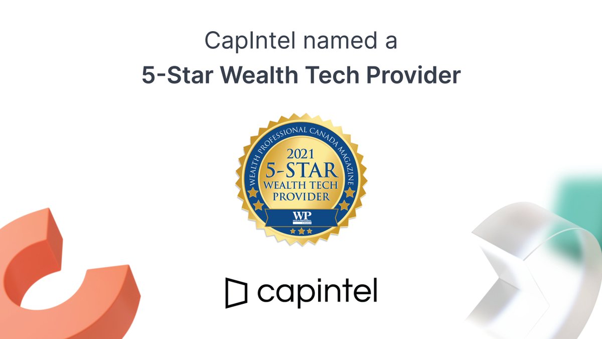 CapIntel (@capintel) on Twitter photo CapIntel has officially been recognized as a 5-Star #WealthTech Provider by <a href="/WealthProCA/">Wealth Professional Canada</a>. We're thrilled to be listed alongside this group of excellent companies.
View the entire list here: bit.ly/3CrxYEM CapIntel has officially been recognized as a 5-Star #WealthTech Provider by <a href="/WealthProCA/">Wealth Professional Canada</a>. We're thrilled to be listed alongside this group of excellent companies.
View the entire list here: bit.ly/3CrxYEM