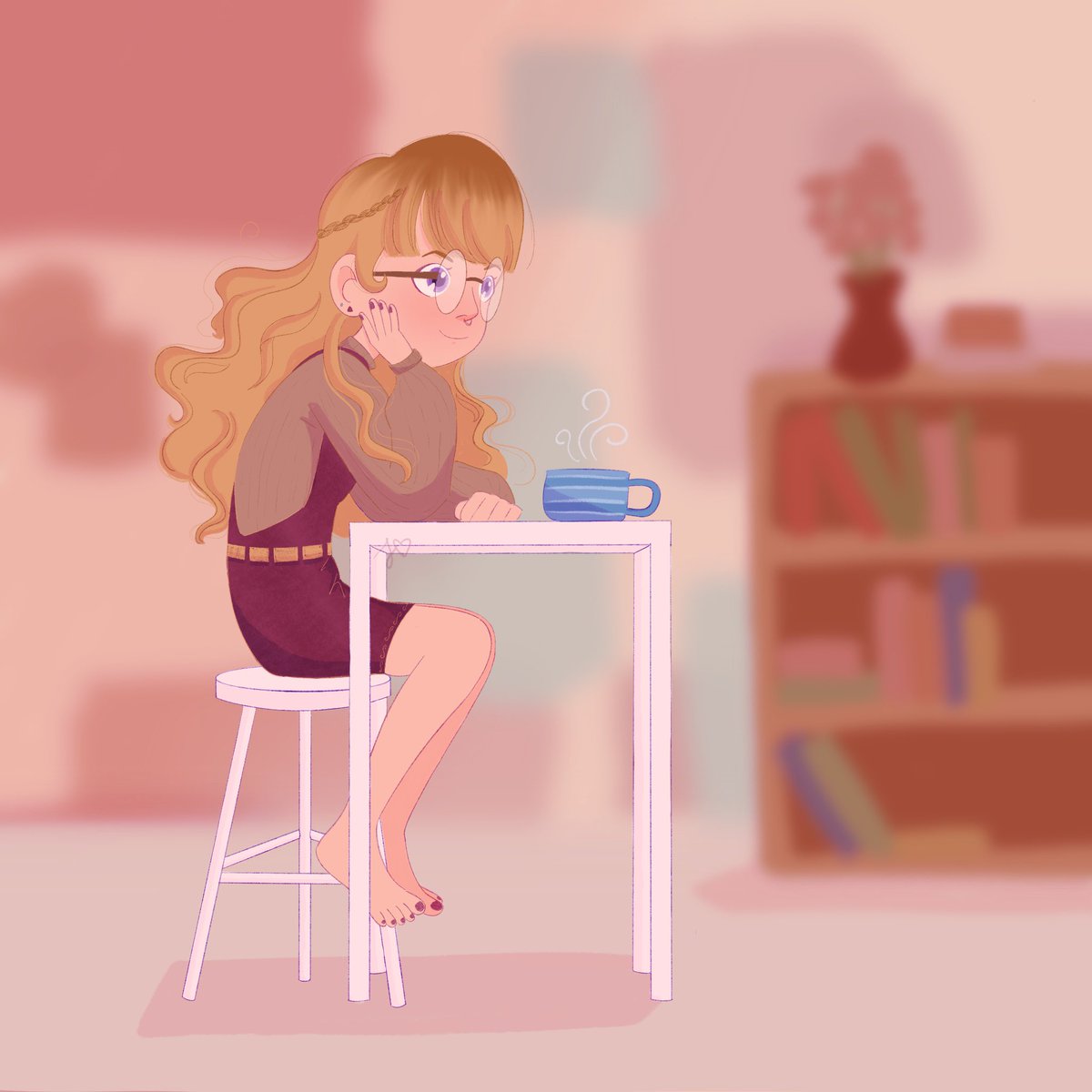 sunfleurart's tweet photo. cozy afternoon 📚🍵

#procreate #digitialart #illustration #drawing #sketch #oc #originalcharacter #drawingwhileblack #blackartist #artistsontwitter https://t.co/zNVNSYEzAG