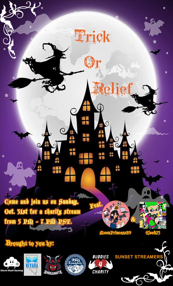 MoonPrincess989's tweet photo. Day 1 of the #TrickOrRelief. Please join us @ this fun #charity event w/ #SunsetStreamers, @LeagueNevada, @lvypkiwanis, @ShogunateGaming, Buddies 4 Charity, @StormRushGaming &amp; many more.
#twitch #stream #streamcharity #fundraiser #fundraising 

https://t.co/RzumWafB5Y https://t.co/qC7zpX0l6f