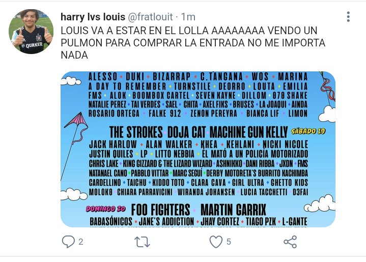 fratboyhst's tweet photo. Au l4rry 
donde hrry se entera de que lou¡s va a estar en el lolla y hace todo lo posible para ir a verlo
o
donde lou¡s en un día tranquilo recibe muchos dms de un fan diciendole que le regale una entrada para ir a verlo https://t.co/6mbg6syola