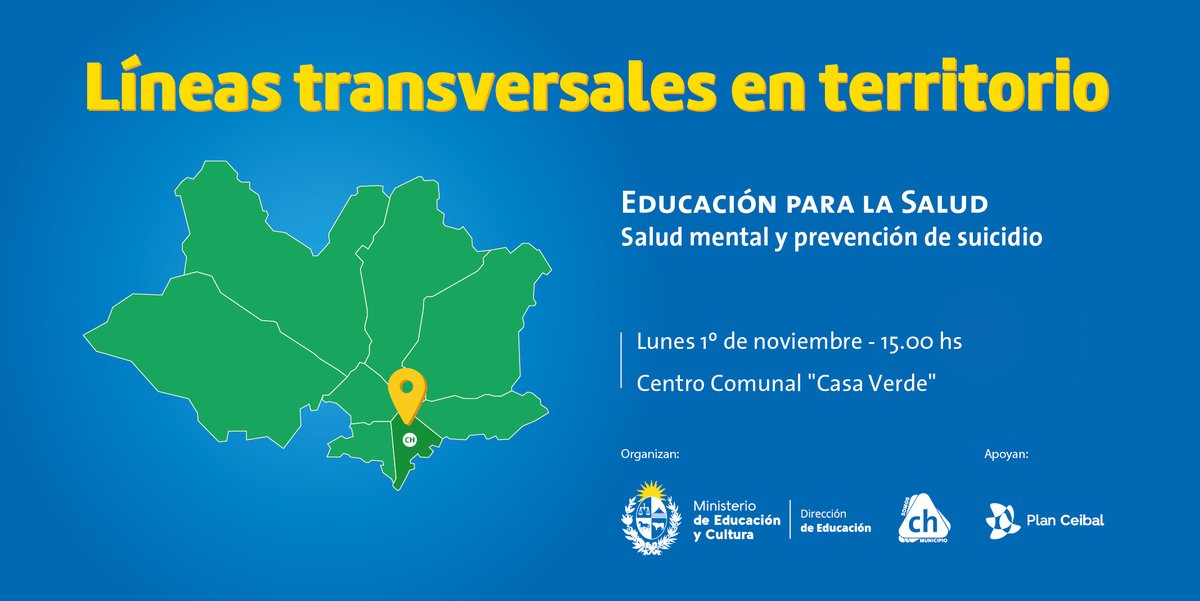 <a href="/Municipio_CH/">Municipio CH Oficial</a> @MunicipioF <a href="/Municipiod/">Municipio D</a> <a href="/municipio_C/">MUNICIPIO C</a> 🟡🟢 Salud mental y prevención de suicidio es la temática del taller a cargo de nuestro equipo de Educación para la salud.

¡Los esperamos junto al <a href="/Municipio_CH/">Municipio CH Oficial</a> para promover la salud con foco en la salud mental!

🗓️1/11
⏳15 h.
📍Centro Comunal Casa Verde.